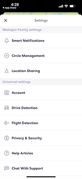 open the settings of life360