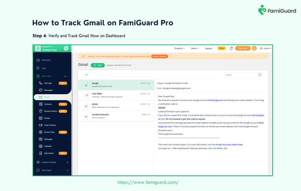 Verify and Track Gmail on FamiGuard Pro