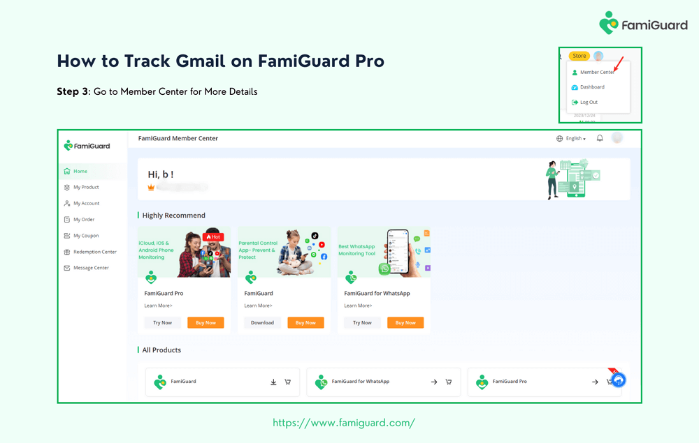 Go to Member Center on FamiGuard Pro