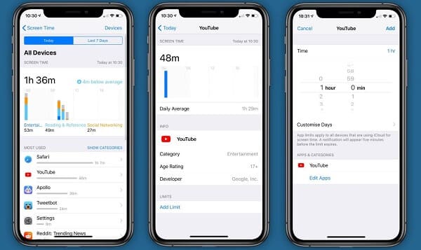 screen time  app limit youtube