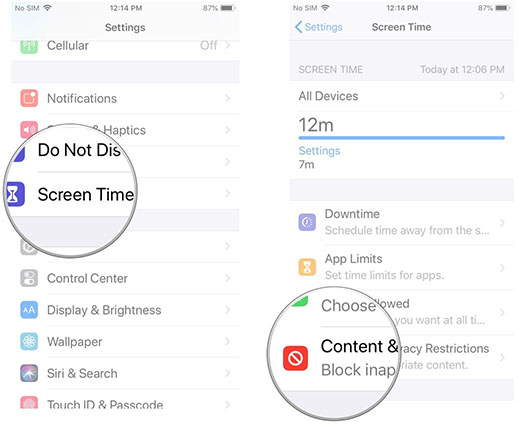 settings iphone screentime 