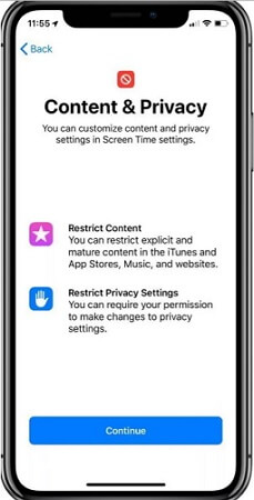 setup content privacy restriction