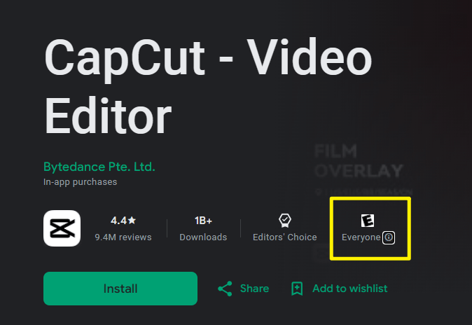 CapCut in google play store