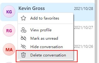 click delete conversation on skype