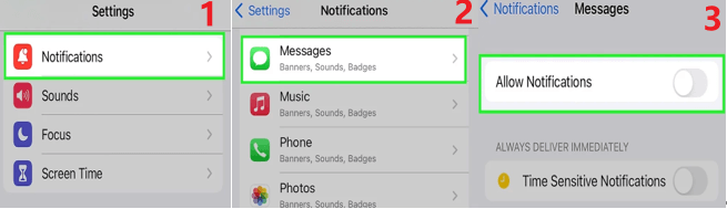 disable message notification on iphone