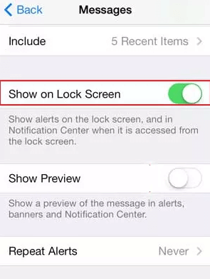 disable lock screen message notification