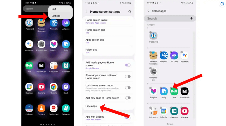 the feature of hide apps on samsung