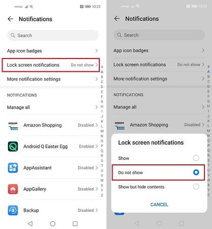 turn off lock screen notifications