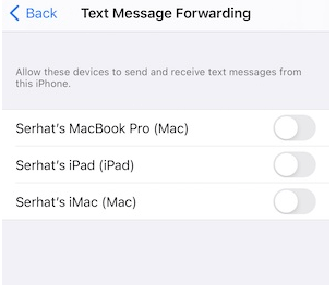 turn off text message forward on  iphone