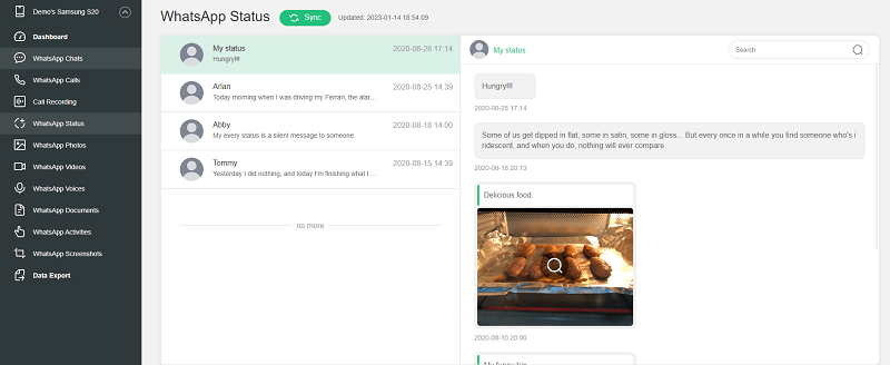 dashboard of famiguard for whatsapp