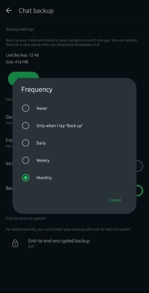 select how to back up the data