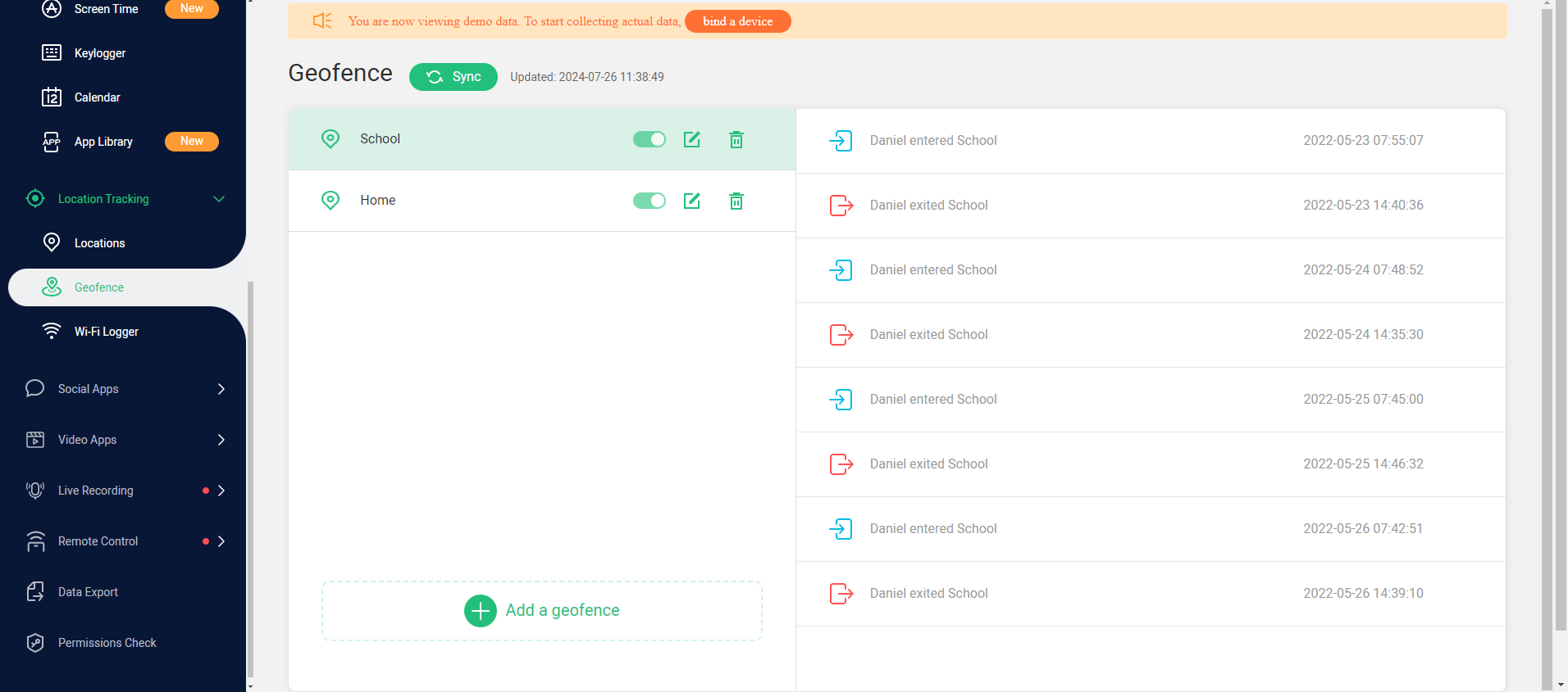 set geofence on famiguard pro dashboard