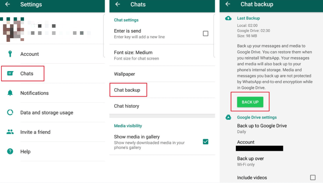 step 1 restore backup to check someone's whatsapp messages on android device