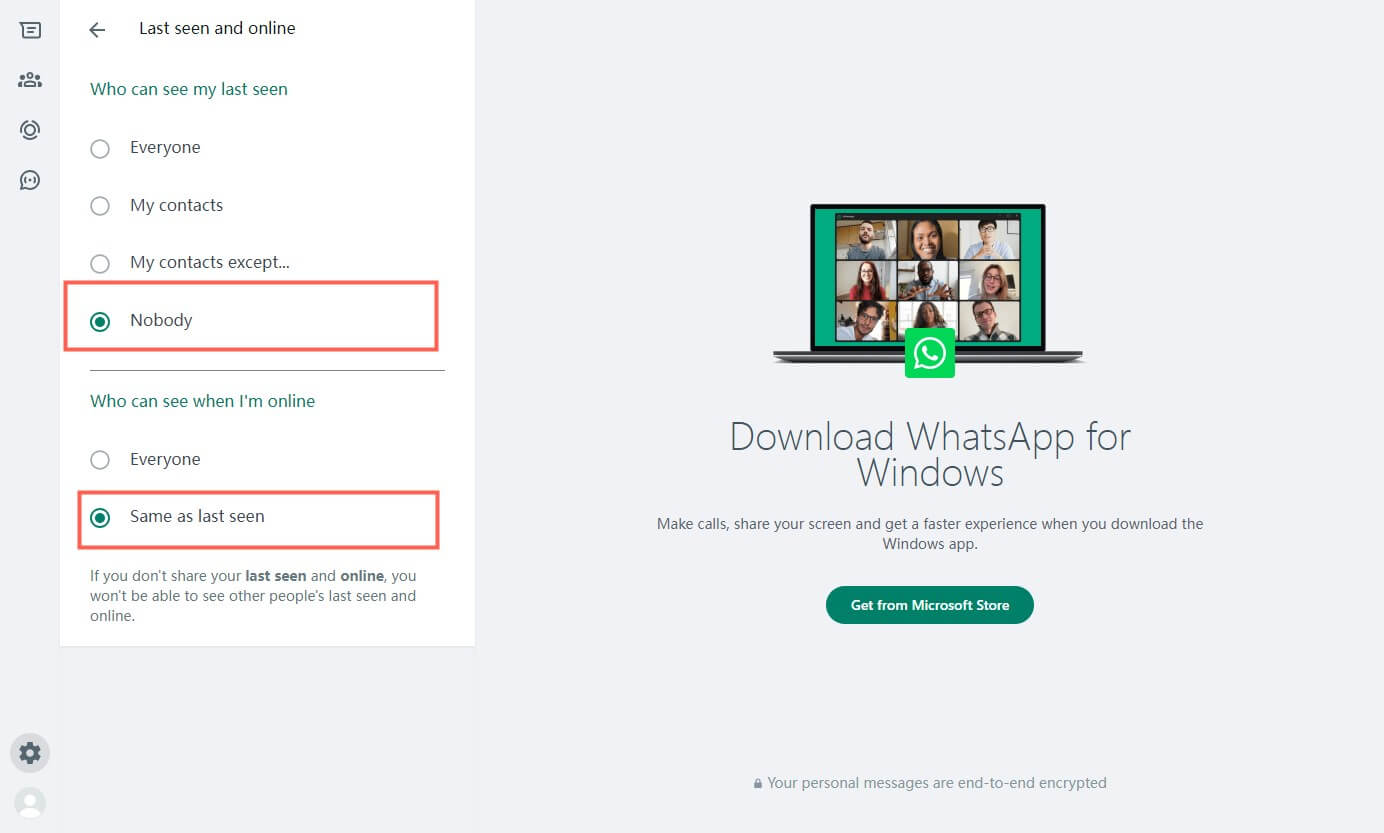 remove online status form whatsapp web