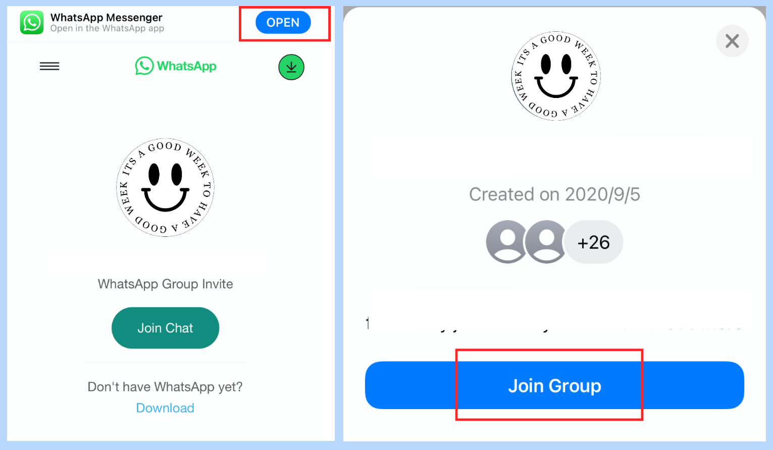 copy group link and join gruop