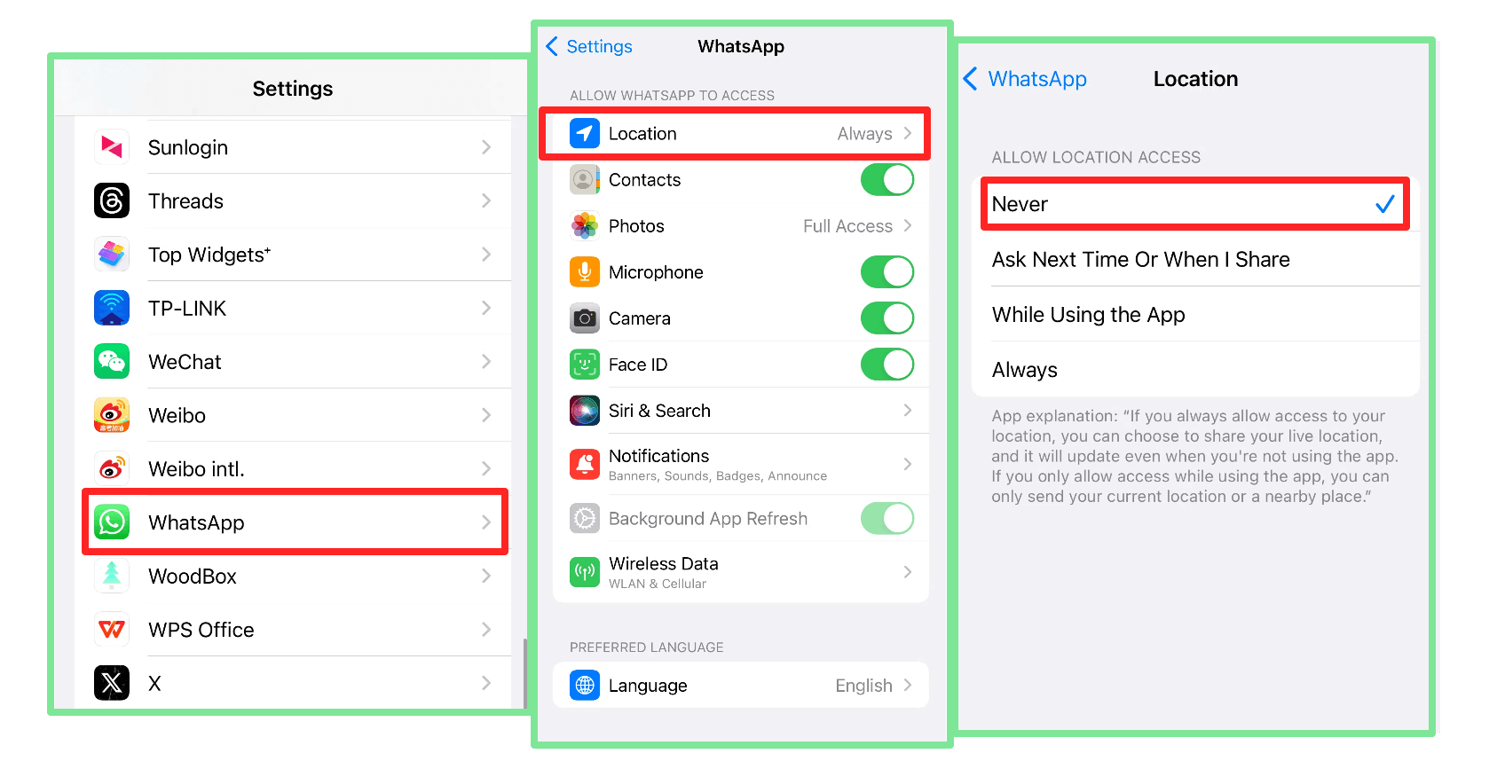 disable live location sharing