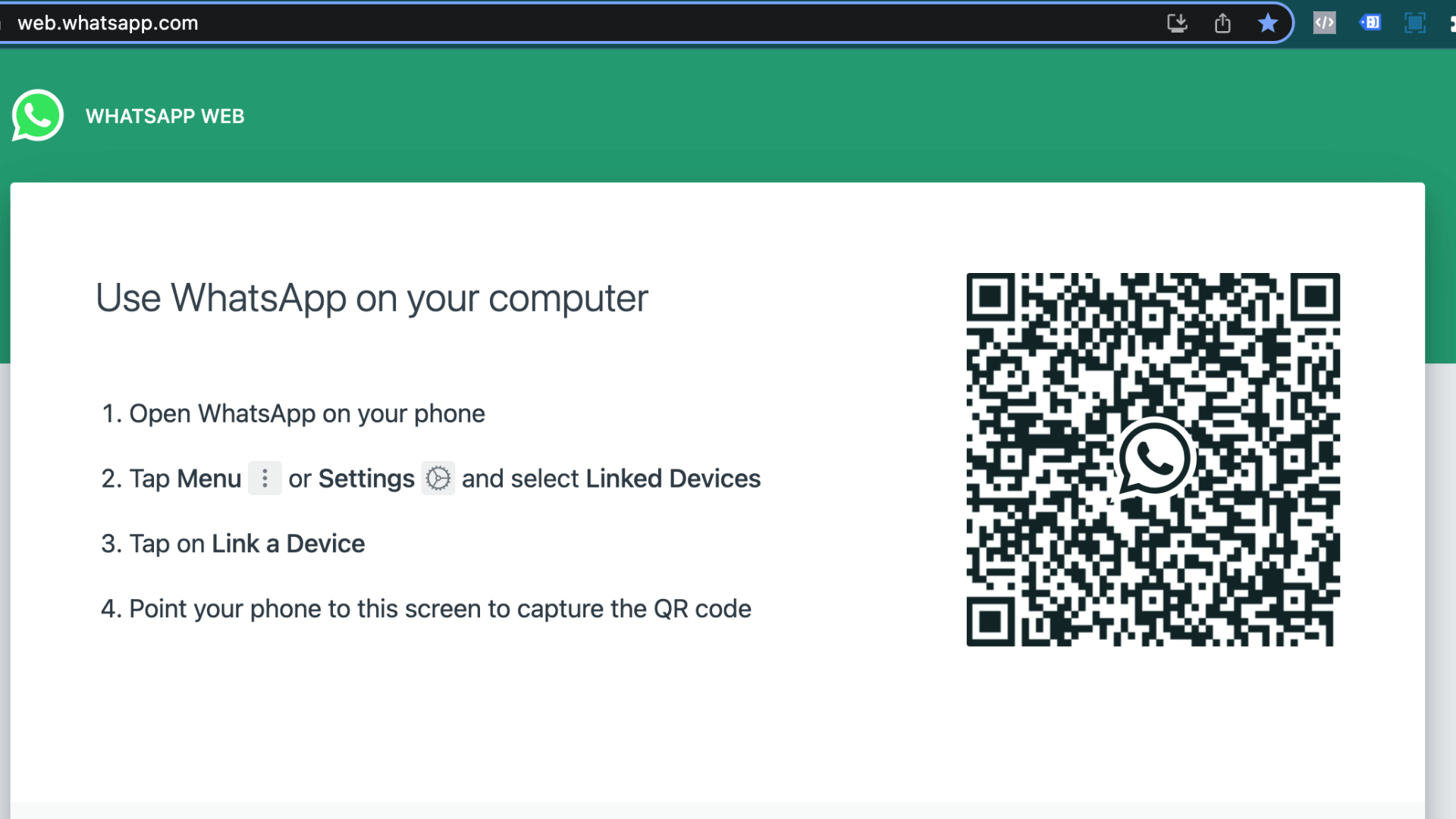 scan qr code to log in to whatsapp web