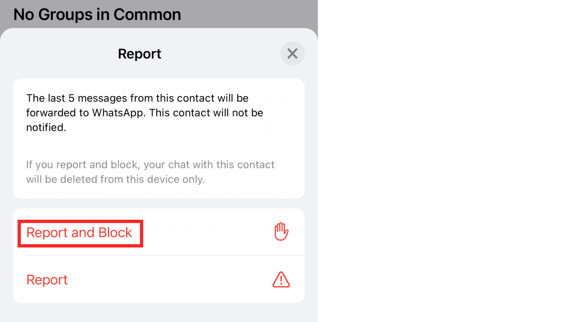 report and block contact on whatsapp