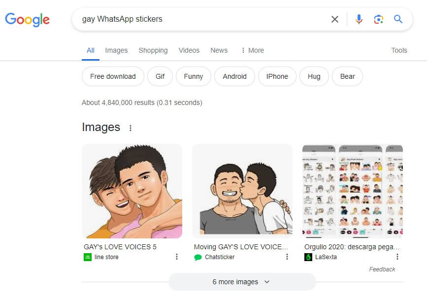 search gay whatsapp stickers in search engine