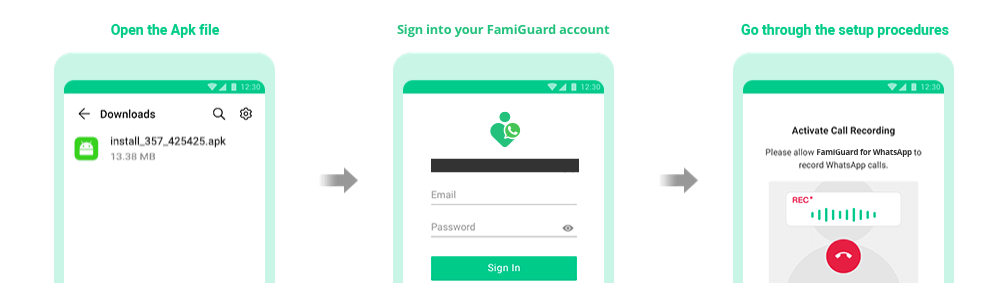 steps to listen to others whatsapp calls with famiguard for whatsapp