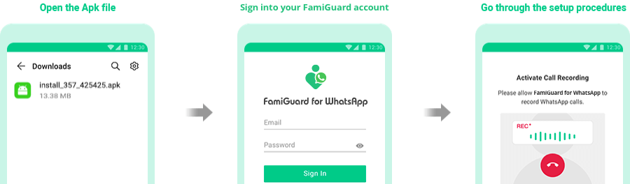 install famiguard for whatsapp on android and login