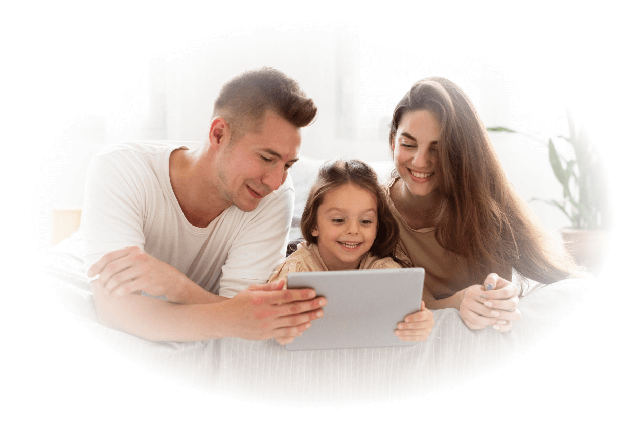 beautiful-family-looking-tablet