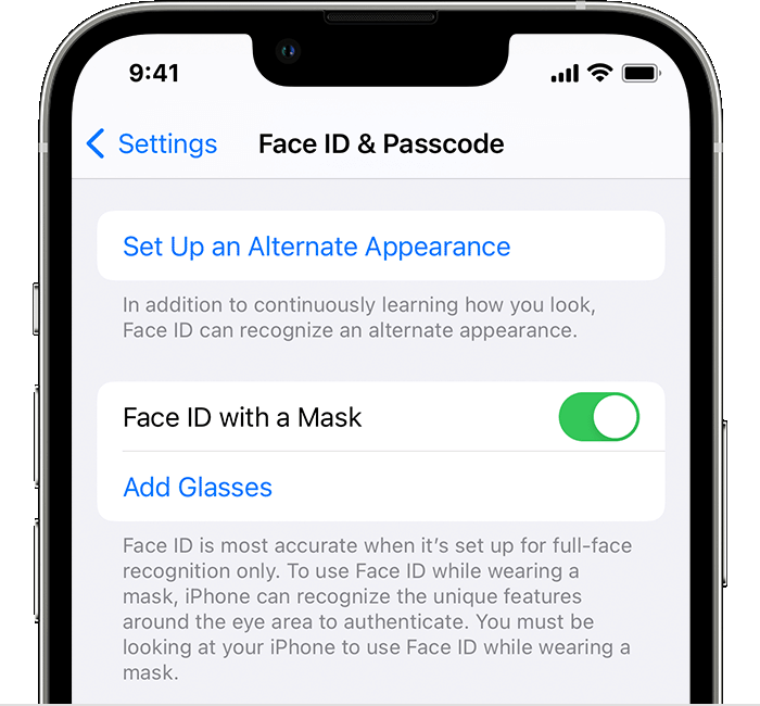 Lisätty Face ID maskien käytölle
