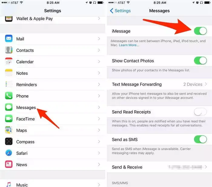 poista imessage ios käytöstä