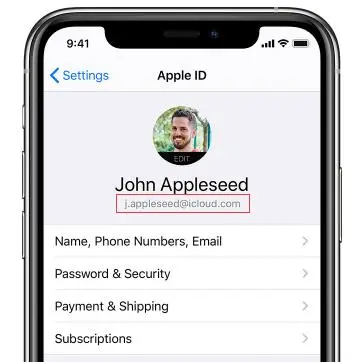 Etsi Apple ID asetuksista