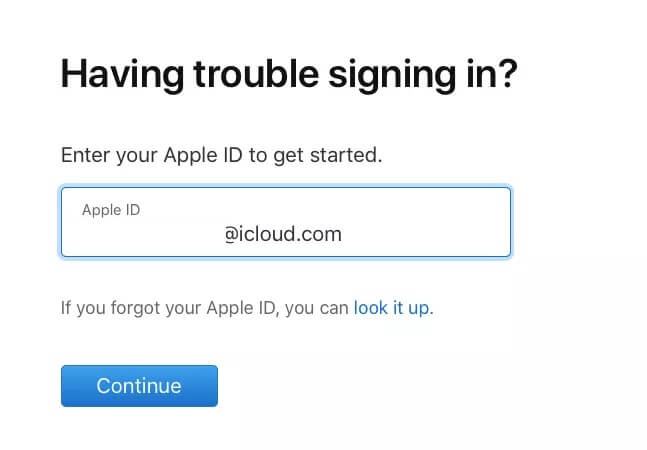 käyttää iforgot palauttaa icloud sähköpostin