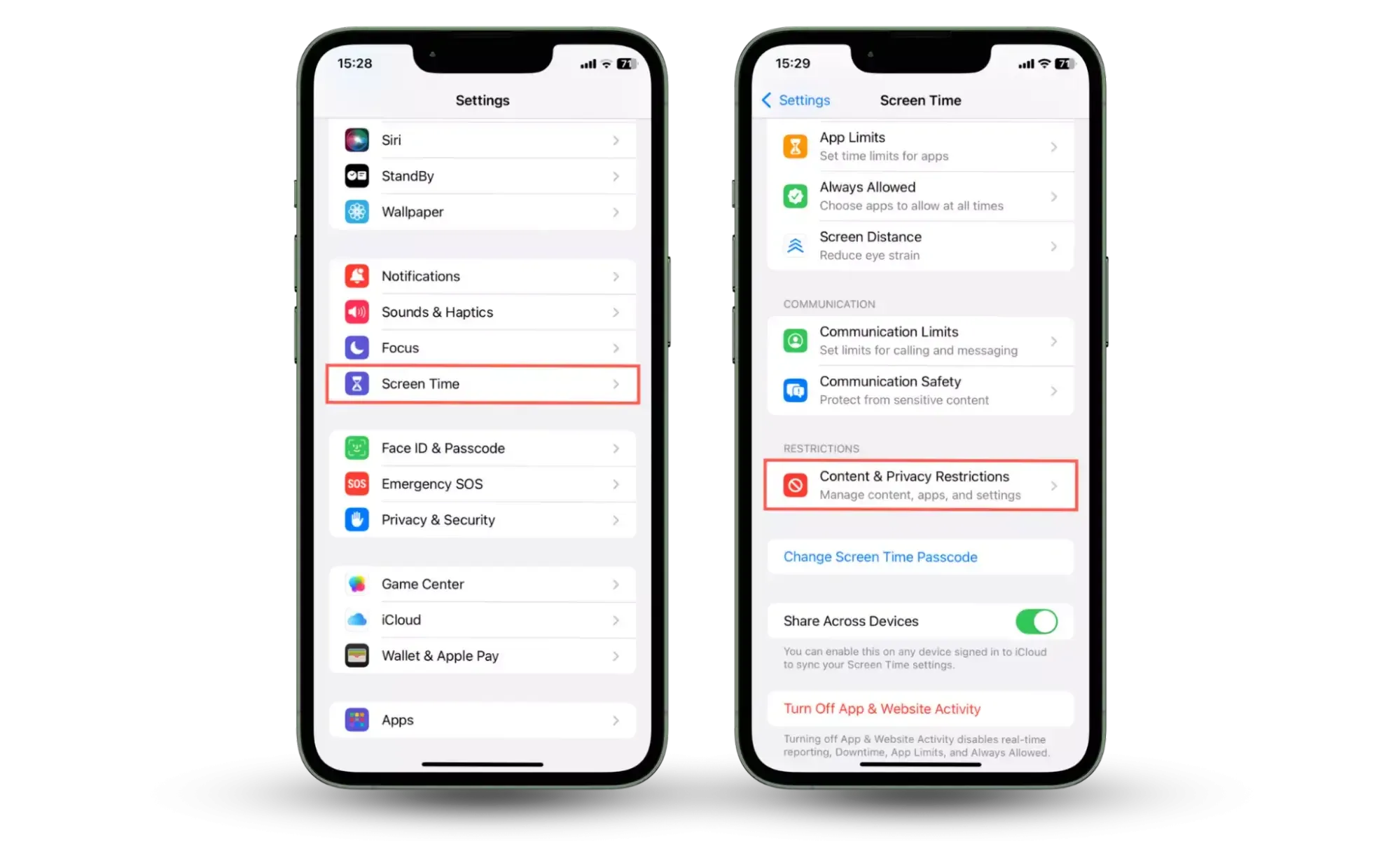 iPhonen sisältöä ja yksityisyyttä koskevat rajoitukset