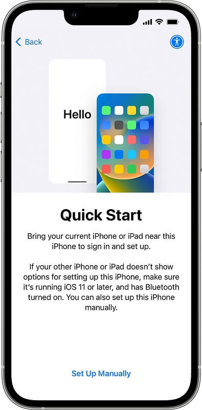 siirtää tiedot uuteen iPhoneen pikakäynnistyksen avulla