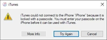Ei voi muodostaa yhteyttä iPhoneen iTunesissa