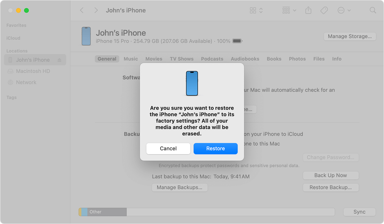 Pakota iPhone palauttamaan tehdasasetukset