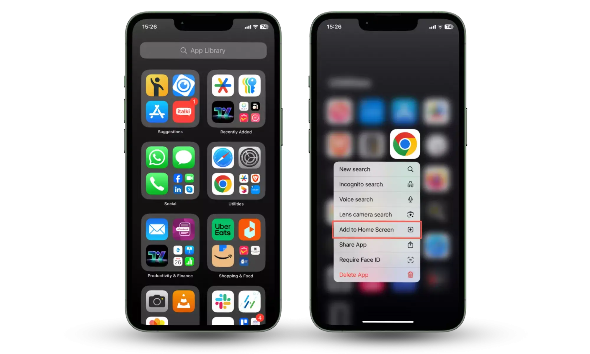 palauttaa sovelluksen iPhonen aloitusnäyttöön sovellustietokannan avulla