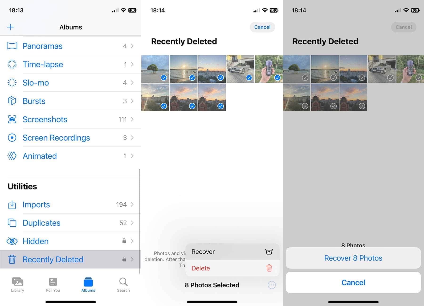 iPhone Äskettäin poistetut kohteet