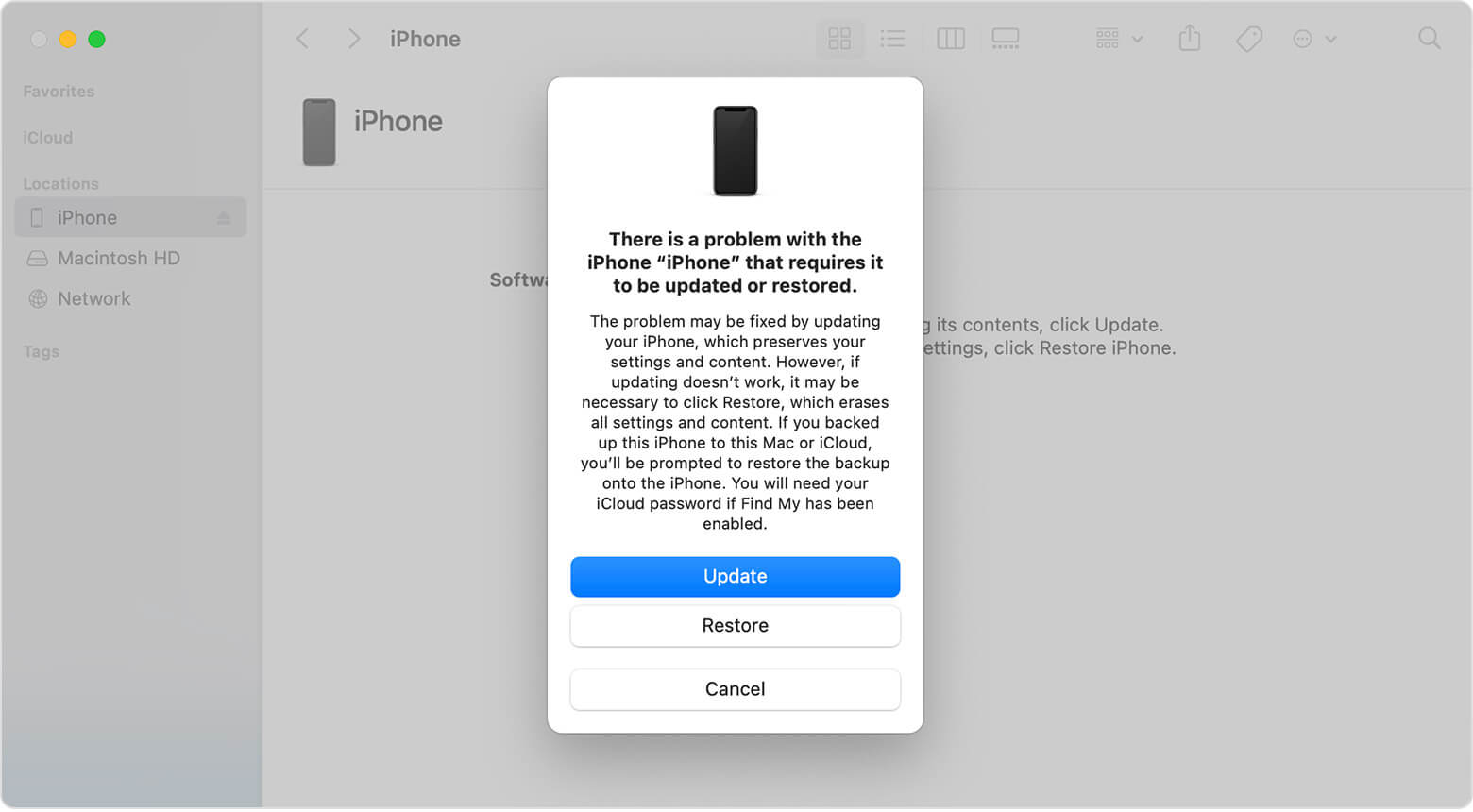 Palauta iPhone iTunesin avulla