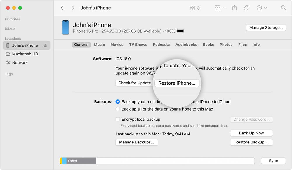 Palauta iPhone palautustilan avulla menettämättä tietoja