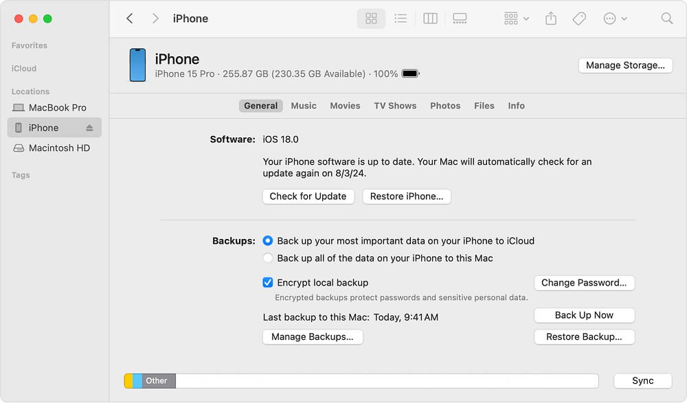 siirrä iPhone Finderista