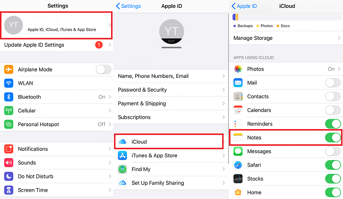 ota icloud-synkronointi käyttöön muistiinpanojen palauttamiseksi