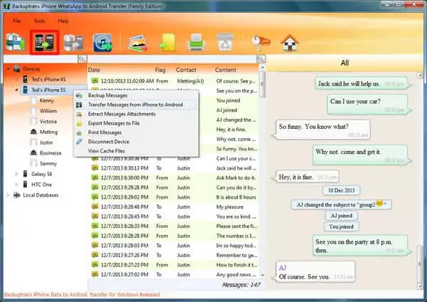 siirtää WhatsApp-viestejä iOS:stä Androidiin Backuptransin avulla