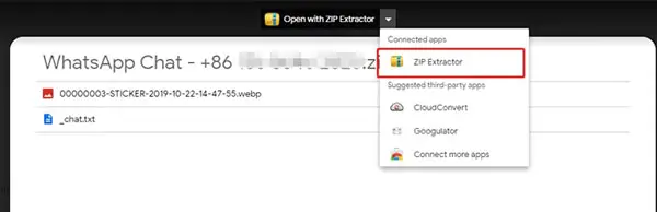 avaa whatsapp-chat-varmuuskopio zip-poistimella