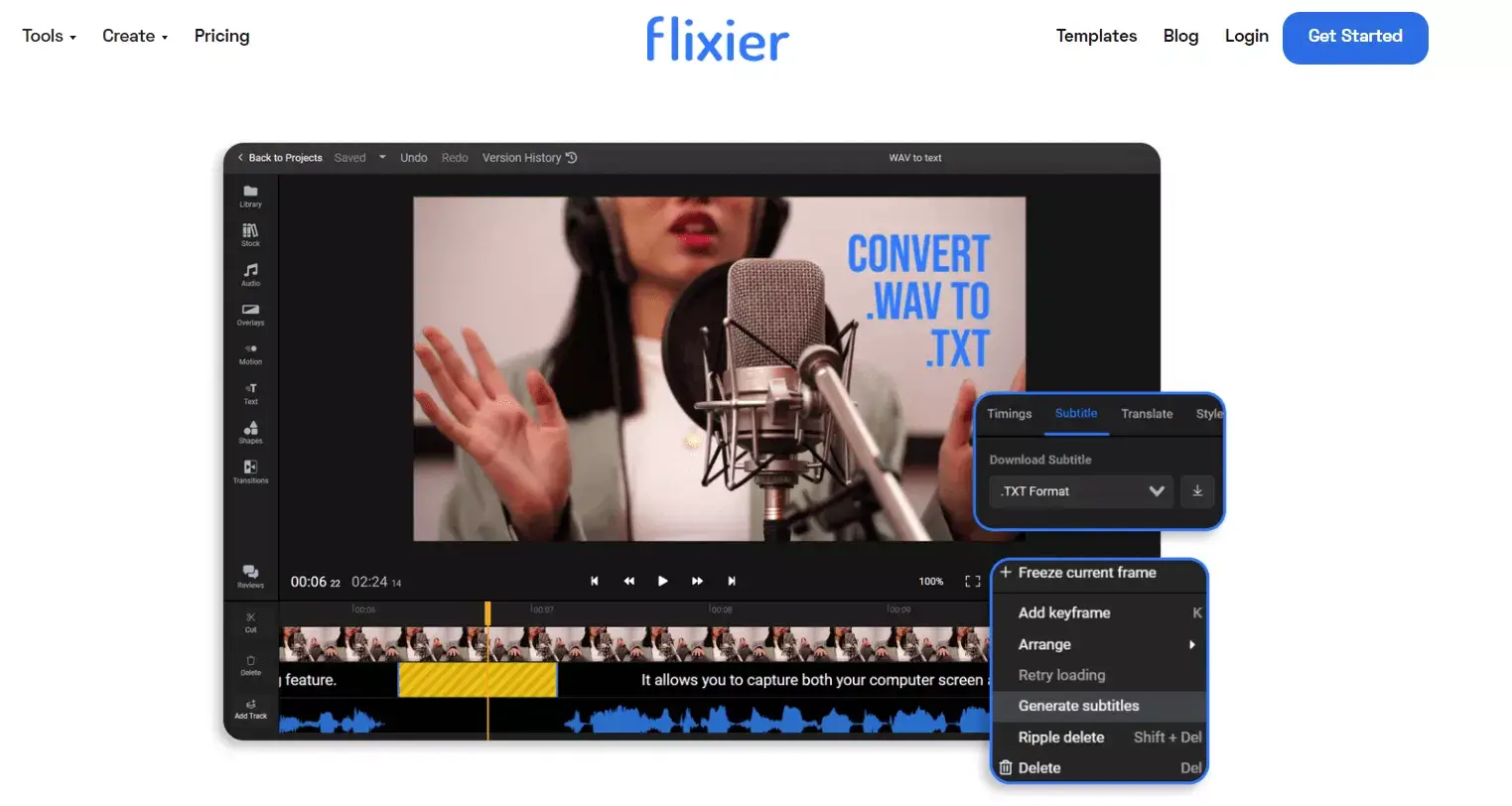 flixier muuntaa videon tekstiksi