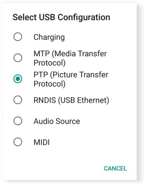 valitse usb-konfiguraatio