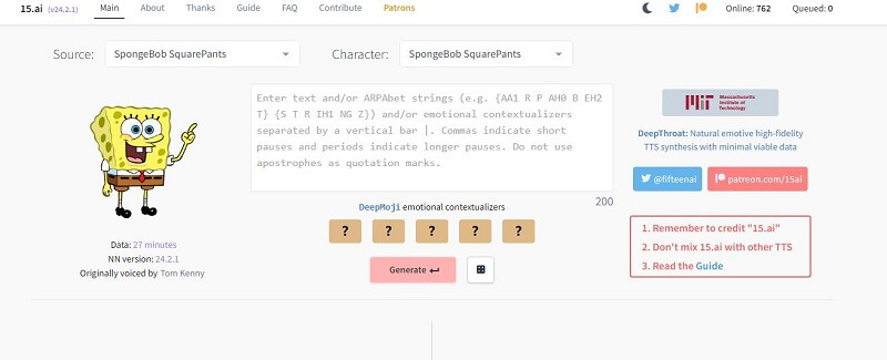 15ai voice generator interface