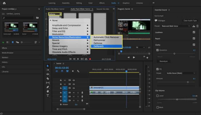 add the denoise effects premiere pro