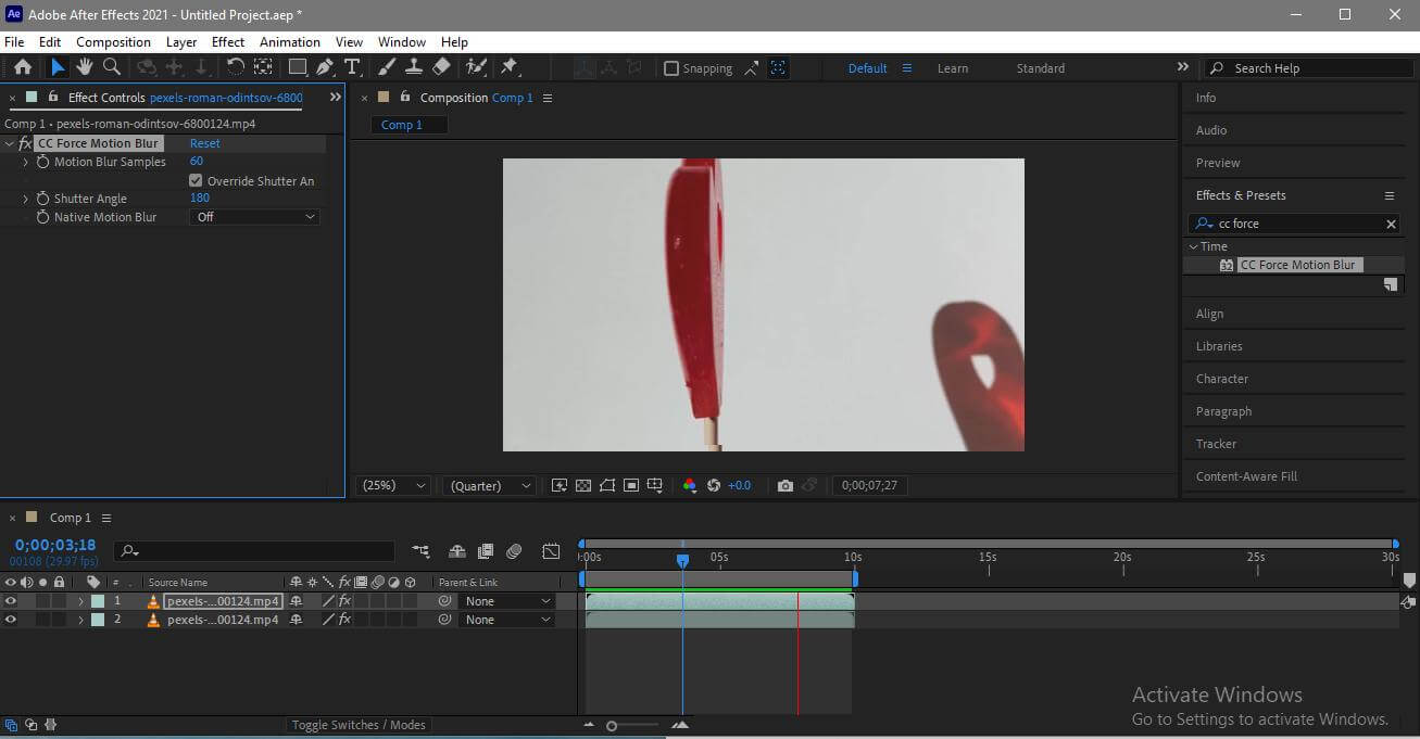 adobe after effects motion blur effect applied