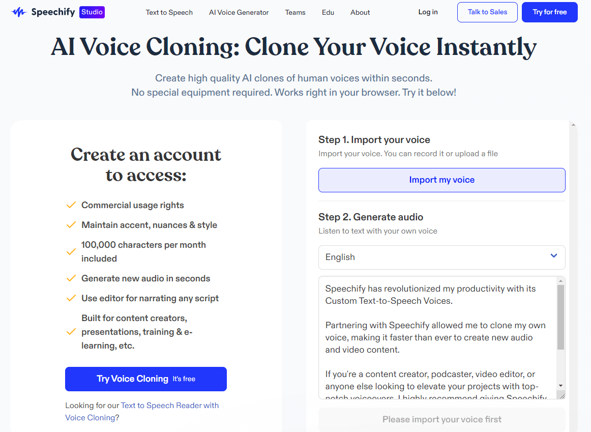 ai voice cloning online speechify