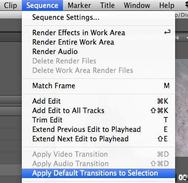 apply default transitions premiere pro