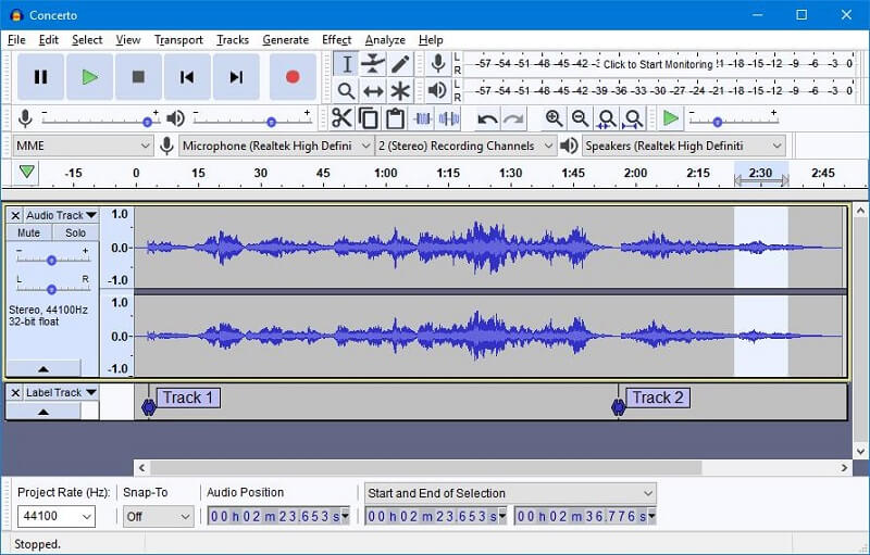 audacity voice recorder interface